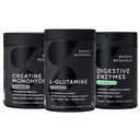 Sports Research L-Glutamine (100 Servings), Creatine Monohydrate (60 Servings) y Digestive Enzymes with Probiotics & Ginger (90 Servings) - All Non-GMO Verified, Vegan & Gluten Free