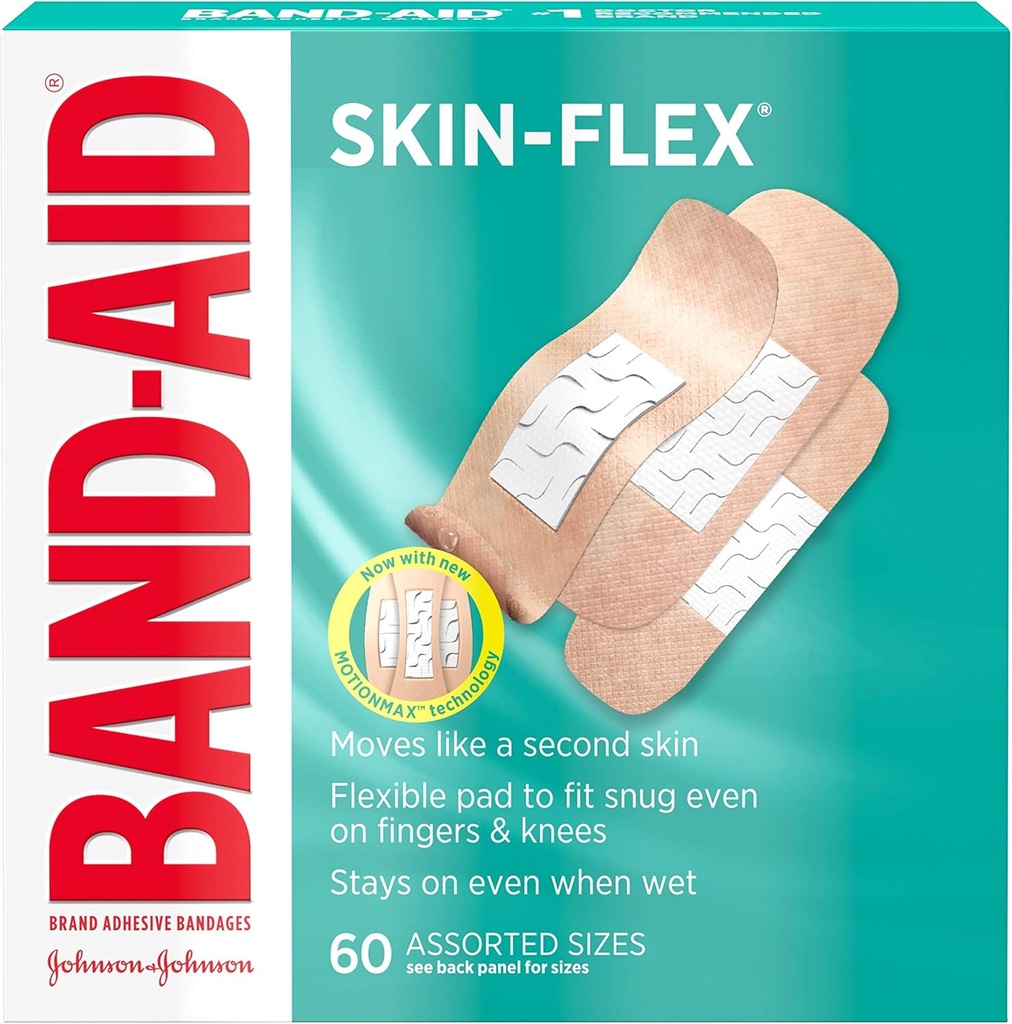Bandas adhesivas para primeros auxilios " Cuidado de la herida de los cortes menores, raspas " Burns, bandas flexibles de esterilidad Grandes para neumáticos, manos " , tamaños surtidos, 60 cts