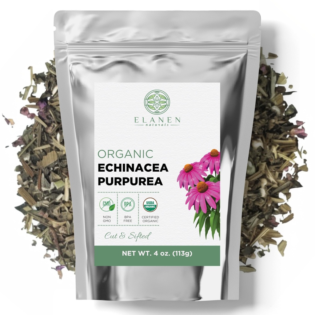 Orgánica Echinacea Purpurea 4 oz. (113g), USDA Certified Dried Echinacea Tea, Premium Quality Herb, Purple Coneflower, Cut &amp; Sifted