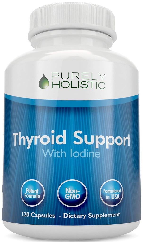 Suplemento de soporte de tiroides puramente holístico con yodo - 120 cápsulas - 2 mes de suministro - con L-Tyrosine, B12, Magnesio, Ashwagandha, Kelp &amp; Más - Formulado para Mujeres - No GMO