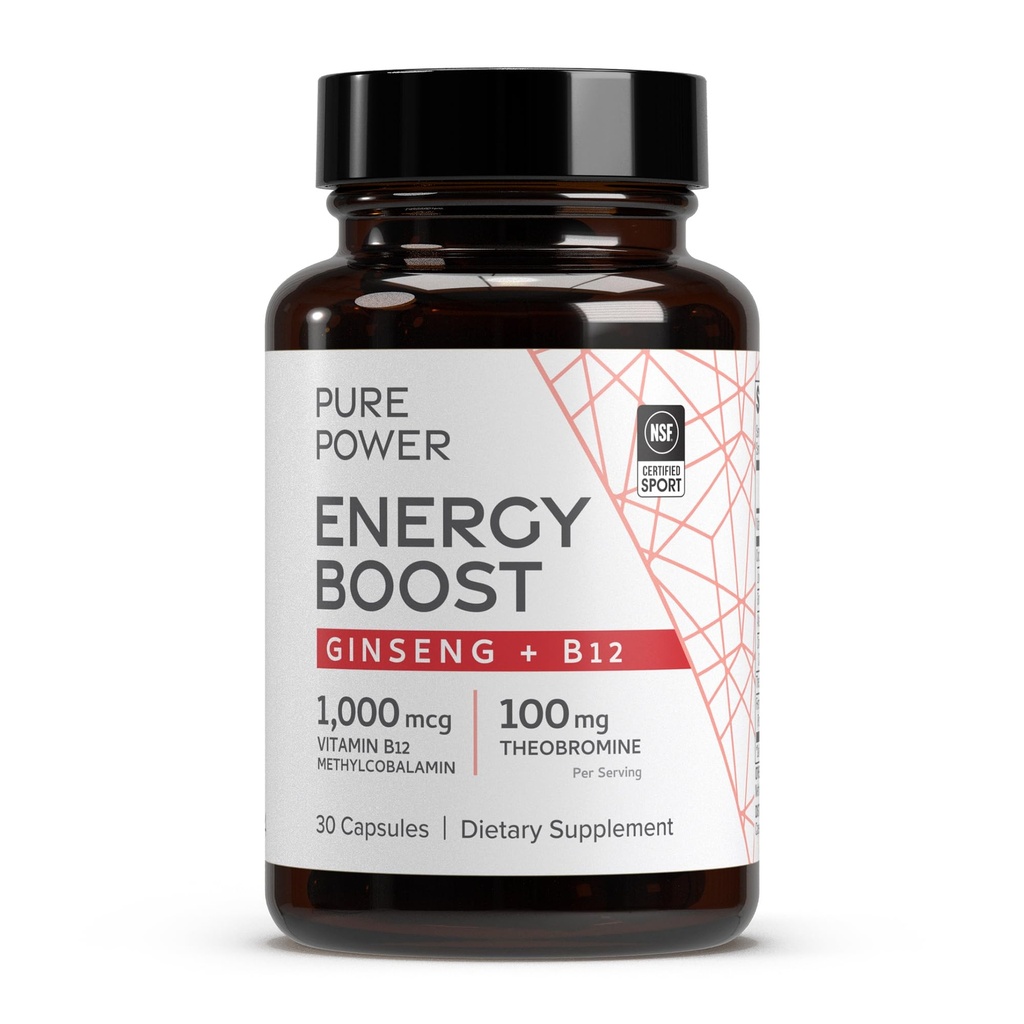 Dr. Mercola Pure Power Energy Boost, 30 Servings (30 Capsules), Ginseng + B12, Suplemento dietético, Boosts Physical & Mental Energy, Non-GMO