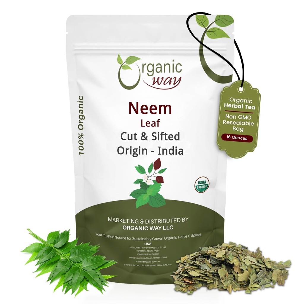 Orgánica Neem Leaf Cut and sifted ← Herbal Tea ← Premium Neem Leaf Silencio USDA Certified ← No GMO &amp; Gluten Free ← Origen - India (16 oz - 1 lbs)