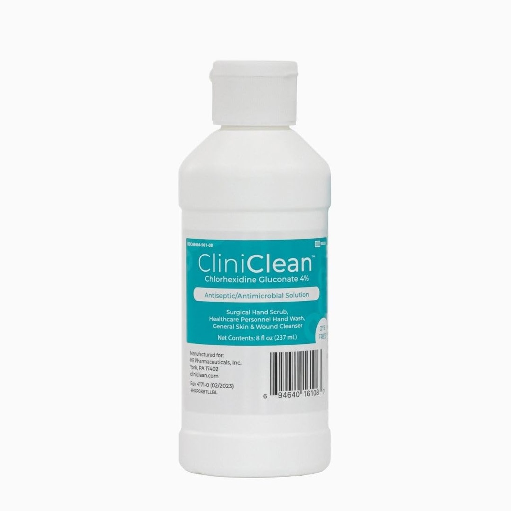 Solución vertical, antiséptica que contiene clorhexidina Gluconato 4% (CHG), sin olor, sin tinte, prepa del paciente, lavado de mano personal, escrub de mano (4 oz. Flip-Top - 1 botella) - Final Batch