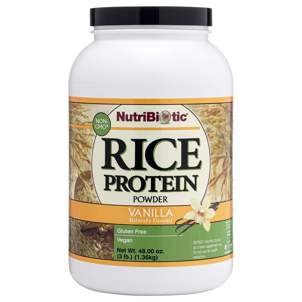 NutriBiotic – Vanilla Rice Protein, 3 Lb (1.36kg) ← Carb bajo, Keto-Friendly, Vegan, Raw Protein Powder ← Creciente " Procesado sin productos químicos, transgénicos o glúteo Silencio fácil de digerir " Rich