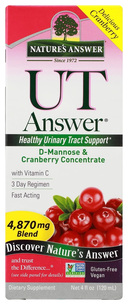 Respuesta de la naturaleza UT Respuesta del sistema Urinary Tract Apoyar ¦ Cranberry Flavor Suplemento dietético Silencioso libre de alcohol, sin gluten, no probado en animales &amp; Vegan 4oz