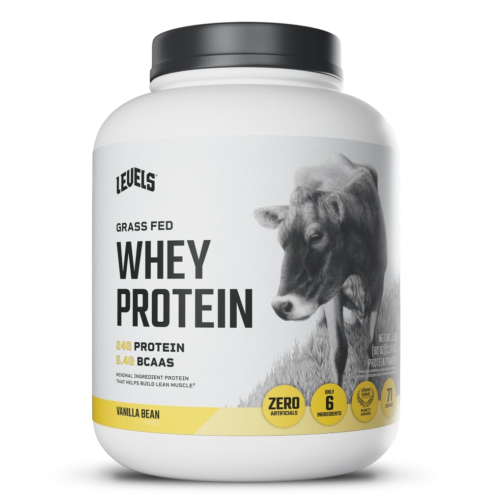 Niveles Grass Fed Whey Protein Powder, No Artificials, 24G de Protein, Vanilla Bean, 5LB