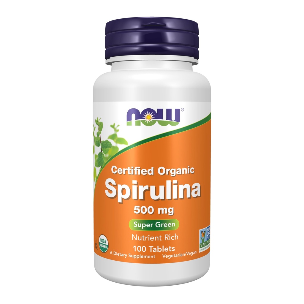 AHORA Suplementos, Espirulina orgánica 500 mg con vitaminas, minerales y GLA (ácido gamma-leninista), 100 tabletas