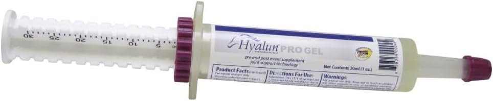 Hyalogic Hyalun PRO Gel – Hyaluronic Acid Horse Joint Supplement – Pre ' Post Event Booster – 30cc Equine Syringe Oral – 3 Full Administrations Hyalun 100mg Pure Hyaluronic Acid (HA)