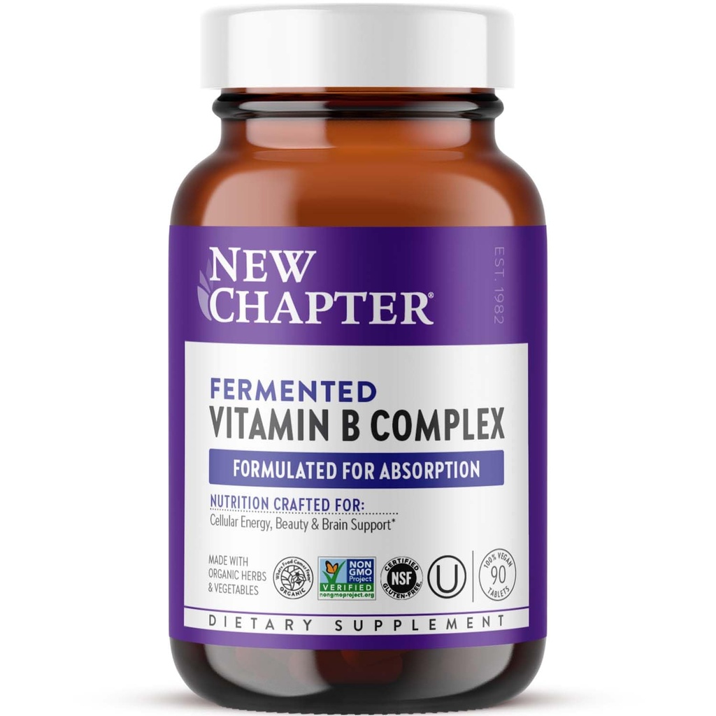 Nuevo Complejo de vitamina B, Complejo de vitamina B fermentado, USDA Organic, ONE Daily for Cellular Energy + Brain + Beauty, 100% Vegan, Gluten-Free - 90 Cuenta