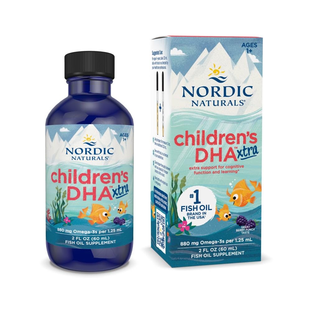 Nordic Naturals Niños DHA Xtra, Berry Punch - 2 oz para Niños - 880 mg Total Omega-3 con EPA & DHA - Función Cognitiva &amp; Inmunitaria, Aprendizaje, Desarrollo Social - No GMO - 48 Servimientos