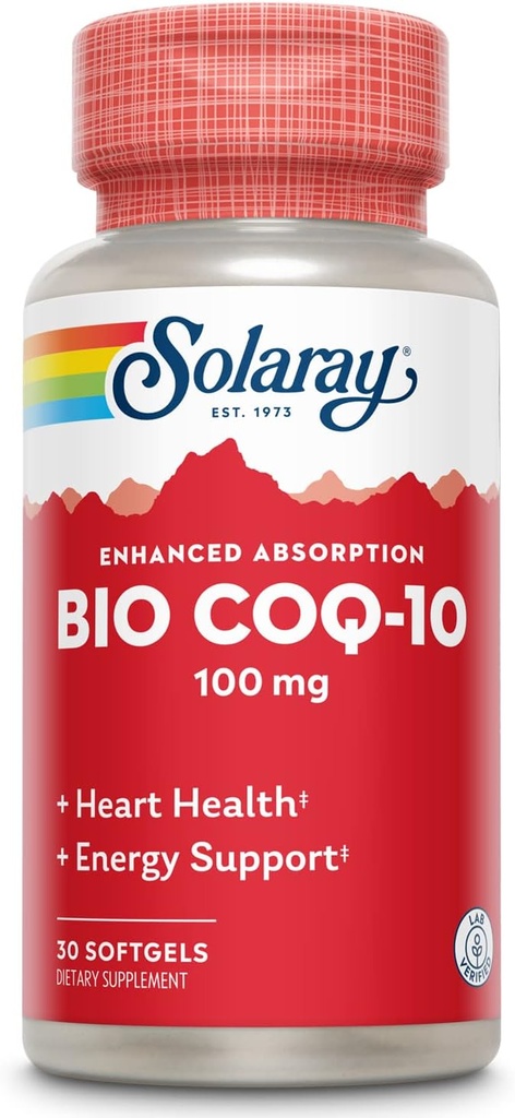 SOLARAY Bio CoQ-10 100 mg TENIDO Absorción mejorada TENIDO Vitaminas A &amp; E TENIDO Saludable Corazón &amp; Cellular Energy Support (30 CT)
