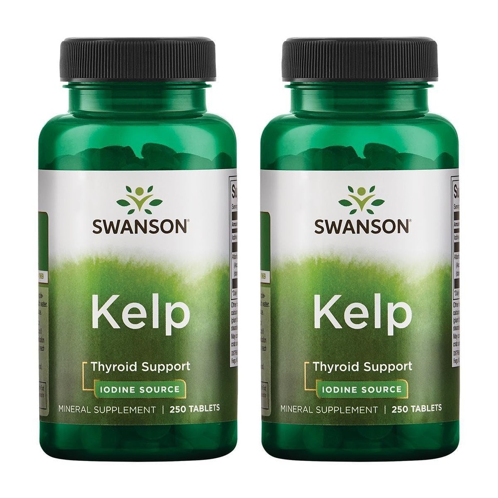 Swanson Kelp - Natural Iodine Source Supporting Thyroid Health - Mineral Supplement w/Iodine Source Standardized 0.4% - (250 Tablets, 225mcg Cada) (2 Pack)