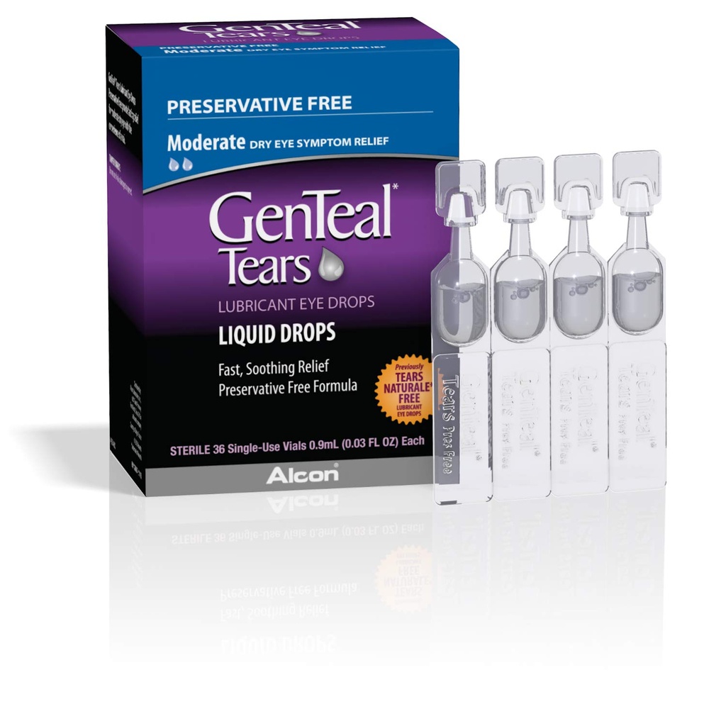 GenTeal Tears Preservative Free Moderate Lubricant Dry Eye Drops, 36 Vials