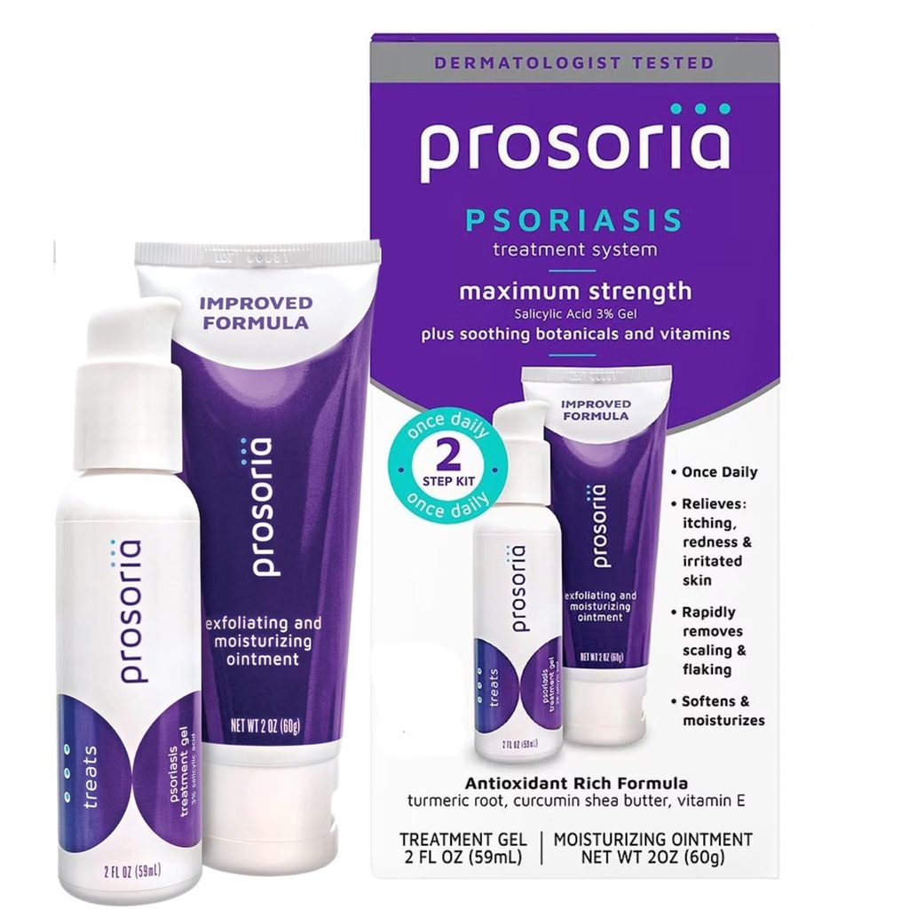 Sistema de Tratamiento Prosoria Kit Único – 2oz  sometida Powerful Psoriasis Relief with Salicylic Acid, Turmeric, Shea Butter & Vitamins TEN Gel &amp; Ointment for Scaling, Flaking, Dryness, Itching &amp; Redness Relief