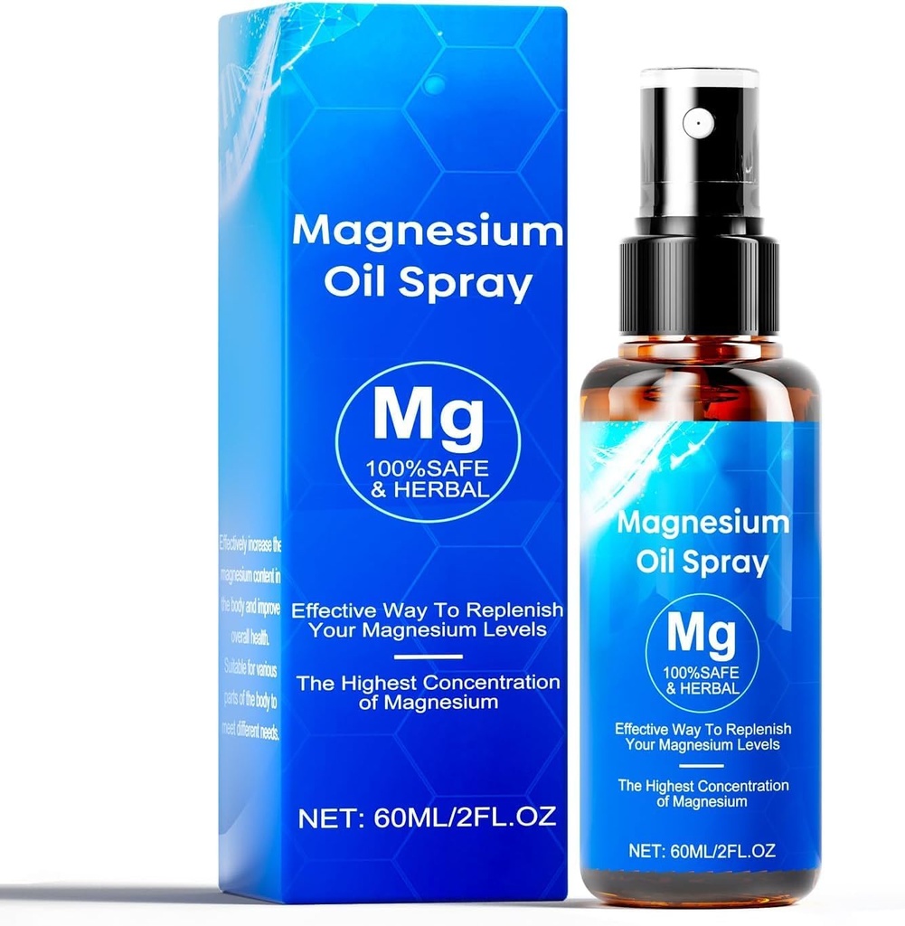 Espray de aceite de magnesio, spray de magnesio de 60 ml, 100% aceite de magnesio orgánico Extra fuerza, promueve el sueño calma y la relajación, el espray de magnesio para pies, sueño y cuerpo, fácil de absorber y utilizar