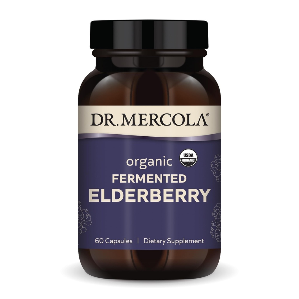 Dr. Mercola Organic Fermented Elderberry, 30 Servings (60 Capsules), Suplemento dietético, apoya la salud respiratoria, no GMO, certificado USDA Organic