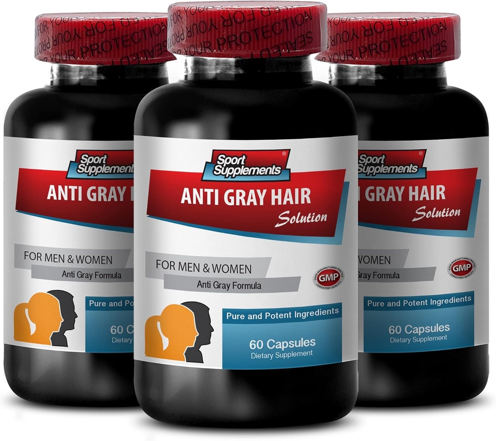 Cinc de biotina - Anti Gris Hair - Hair Solutions para hombres (3 botellas - 180 cápsulas)