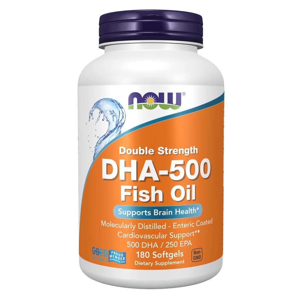 AHORA Suplementos de alimentos, DHA-500 con 250 EPA, Destilado molecularmente, soporta la salud cerebral*, 180 Softgels