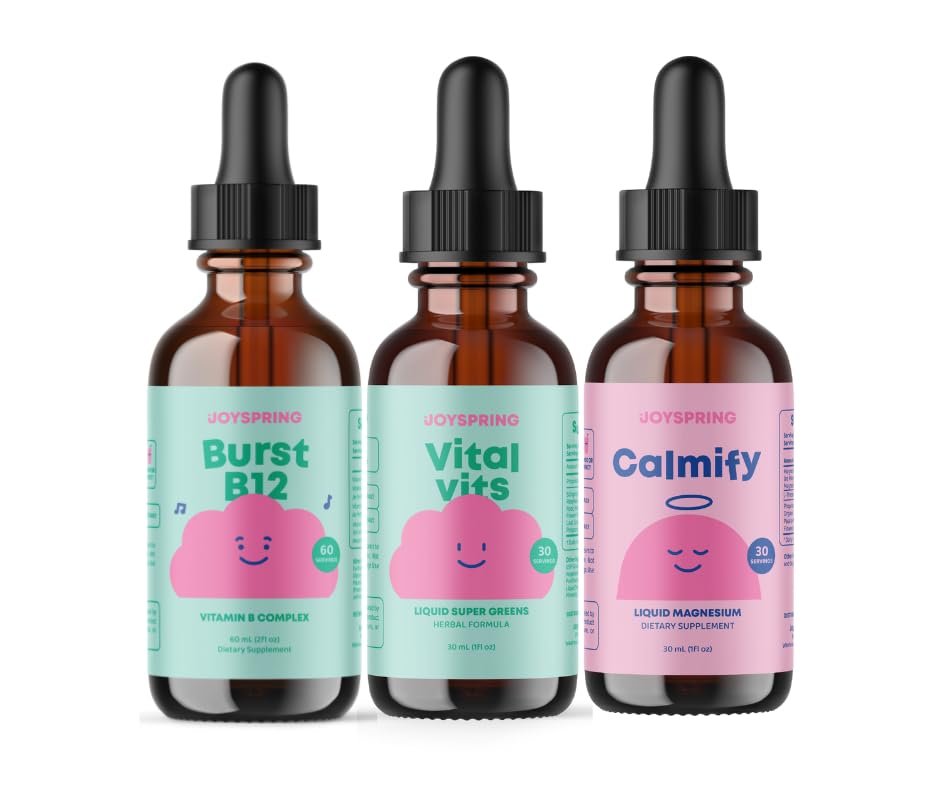 JoySpring B-Complex &amp; Vital Vits with Magnesium Drops Bundle ← Niños de origen natural Vitaminas &amp; Minerales ← Non-Alcohólico, Sugar-Free Liquid Formula ← Vegan " Vegetarian Liquid Drops Suplemento