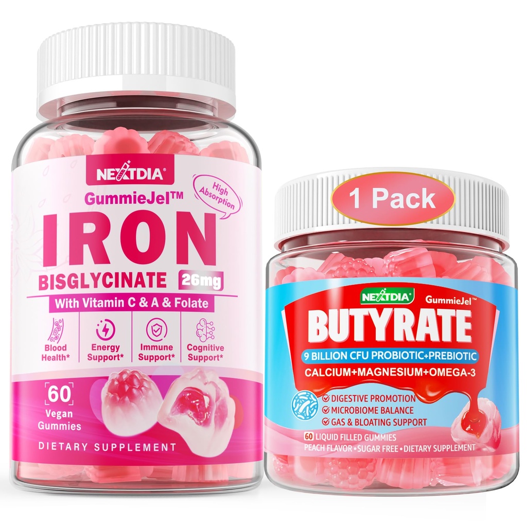 Butyrate Gummies + Iron Bisglycinate 26mg Gummies rellenos