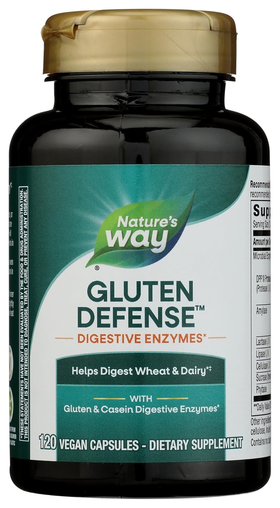 Enzymes Digestivos de la Defensa de la Naturaleza*, ayuda a reducir el trigo " lácteos " , Gluten " Casein Digestive Enzymes*, 120 Vegan Capsules (Paquete May Vary)