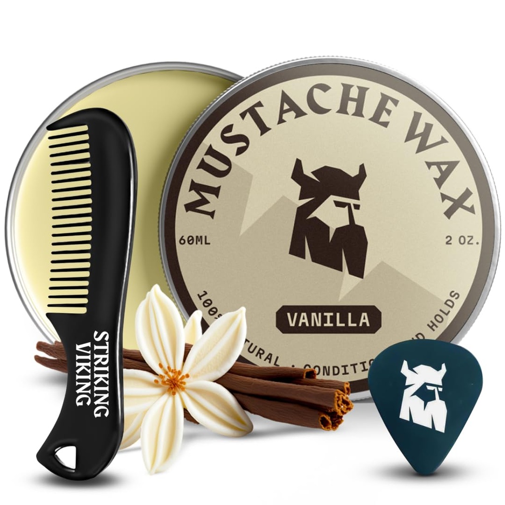 Estrangular el bigote de vikingo Kit de brezo &amp; bb - 2 oz, vainilla - Kit de baño completo de bigote para hombres - fuerte estilo &amp; cera fuerte Hold - Pocket-Sized Precision & Styling Comb