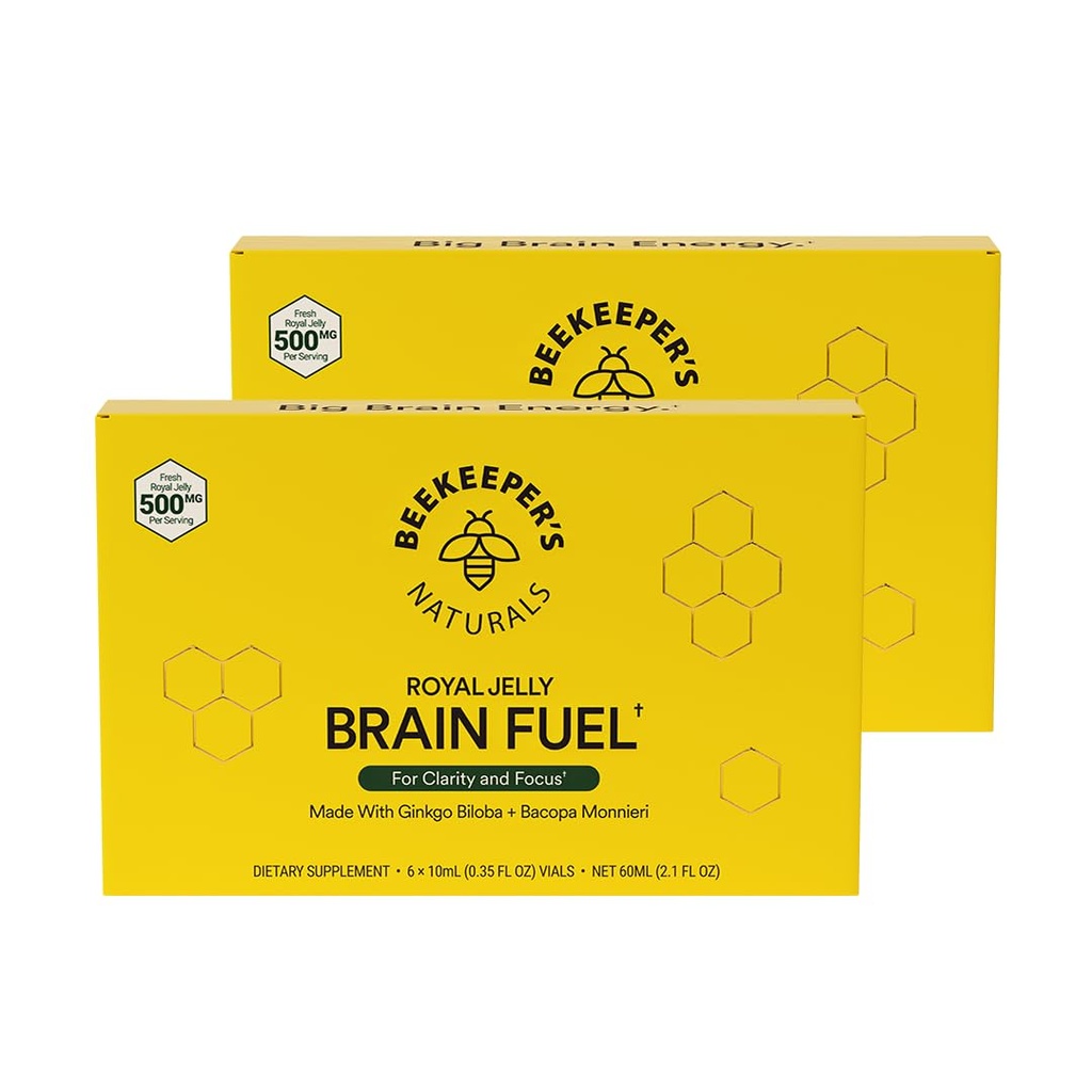 Beekeeper's Naturals B.LXR Brain Fuel - Memory, Focus and Clarity Liquid Formula, soporta Productividad Royal Jelly, Ginkgo Biloba, Bacopa Monnieri Keto Friendly, Gluten &amp; Caffeine-Free, 6 ct (2 Pack)