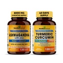 Sandhu Herbals Organic 4in1 Ashwagandha w/Zinc " Organic Turmeric Curcumin w/Bioperine Black Pepper Extract vidas apoya el sistema inmunitario involuntario