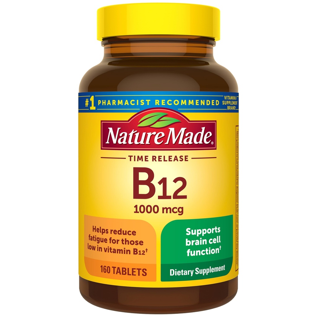 Nature Made Vitamina B12 1000 mcg, Suplemento dietético para el apoyo al metabolismo energético, 160 Tabletas de liberación del tiempo, 160 Day Supply