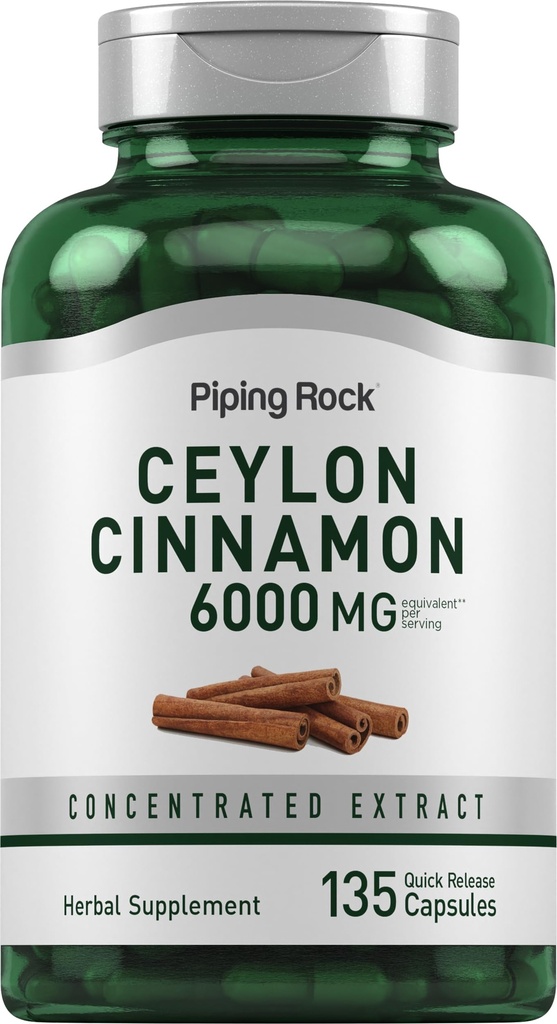 Piping Rock Ceylon Cinnamon Capsules 6000mg Silencio 135 Conde ← Concentrado Herbal Extract Suplemento Silencio para Hombres y Mujeres Silenciosos No GMO, Gluten Free