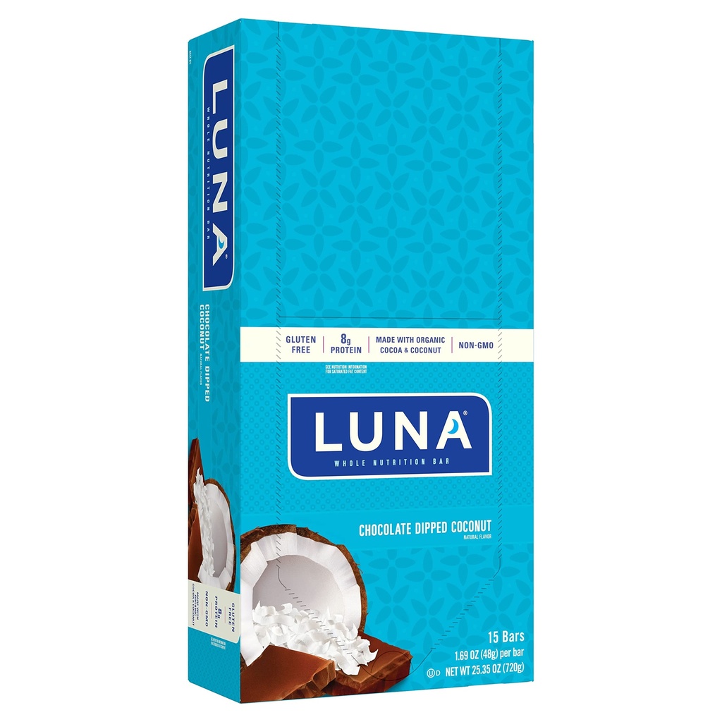 LUNA BAR - Bares de calabaza gratis con gluten - Chocolate con sabor de coco picado -8g de proteínas - No GMO - Escarbamiento integral de base vegetal - En las caras de go (1.69 Unce Snack Bares, 15 Conde)