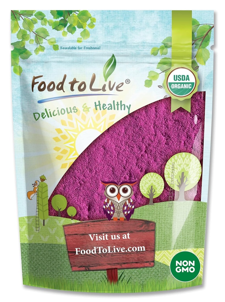 Alimentos para Vivir Orgánica Currante Negro Polvo de Jugo, 8 onzas - Non-GMO, Raw, Kosher, Vegan Superfood, Bulk, Rico en Antioxidantes, Grande para Jugos, Bebidas y Smoothies, Contiene Maltodextrin