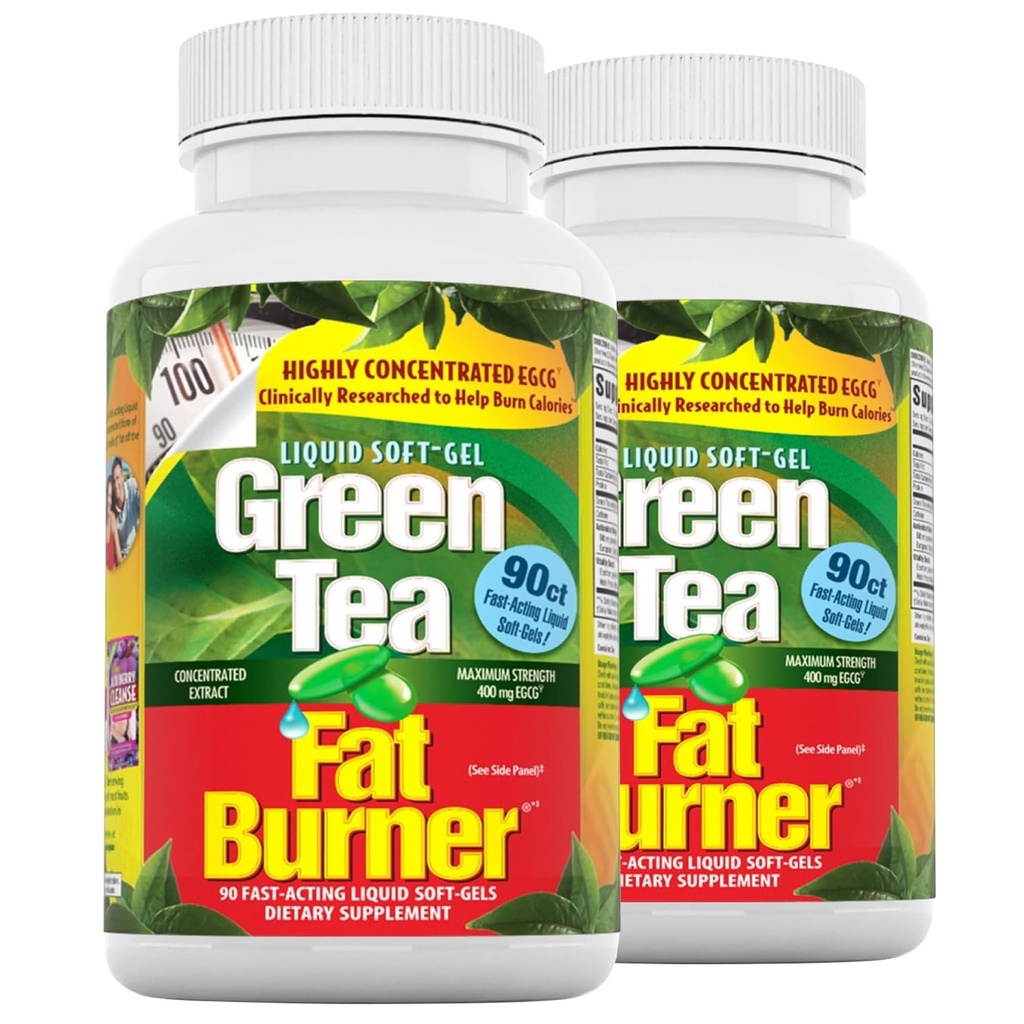 Nutrición aplicada Green Tea Fat Burner - 30 Liquid Soft-Gels, Pack de 2 - Aumenta Calorie Burning &amp; Supplies potentes antioxidantes - 90 Total Servings