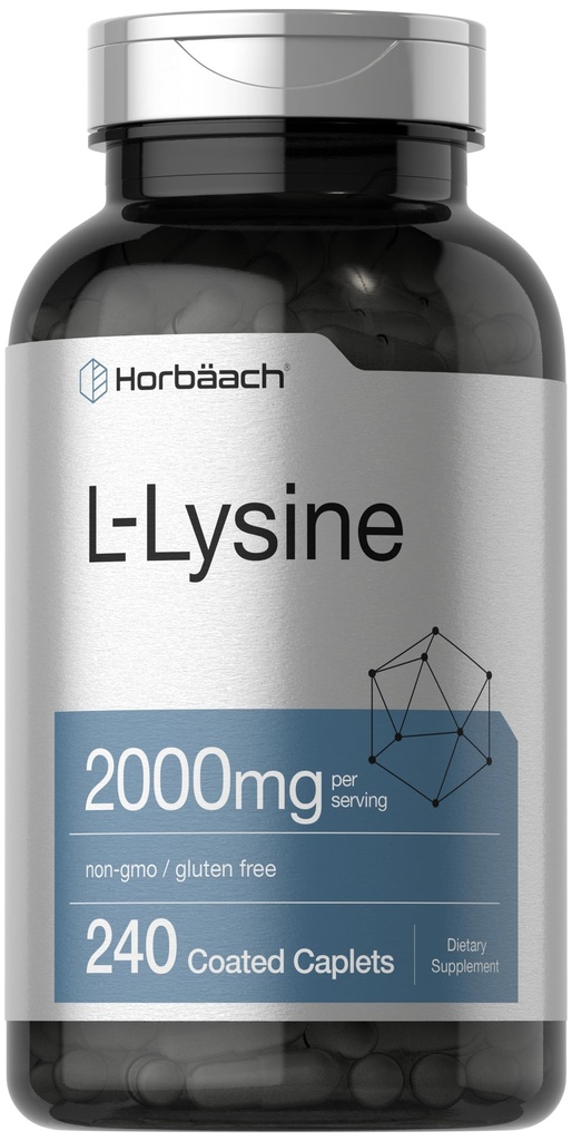 Horbäach L-Lysine Suplemento 2000mg ← 240 Caplets ← Free Form L-Lysine Hydrochloride ← Vegetarian, Non-GMO, Gluten Free