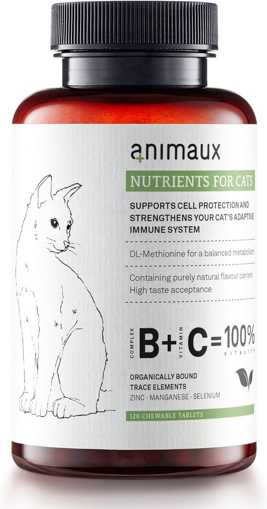 animaux – nutrientes para gatos, vitaminas enteras de gato, esenciales de gato para fortalecer el sistema inmunitario " protección natural de células, piel sana " , 120 tabletas chewable, 120 días de suministro