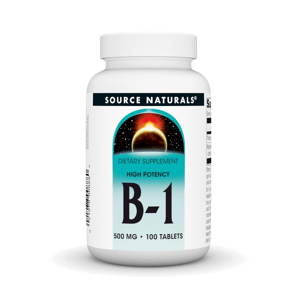 Fuente Naturales Vitamina B-1 Thiamin 500mg High Potency, 100% Pura - 100 Tablets