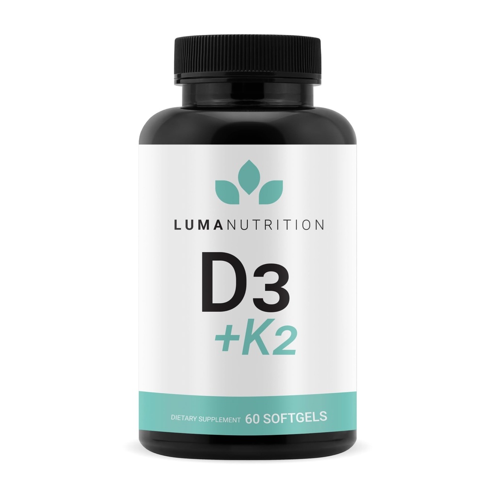 Luma Nutrition D3 + K2 Vitamina 10000 UI - Suplemento de Bone and Heart Health - Max Strength Immune Support and Calcium Absorption - 60 Softgels