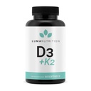 Luma Nutrition D3 + K2 Vitamina 10000 UI - Suplemento de Bone and Heart Health - Max Strength Immune Support and Calcium Absorption - 60 Softgels