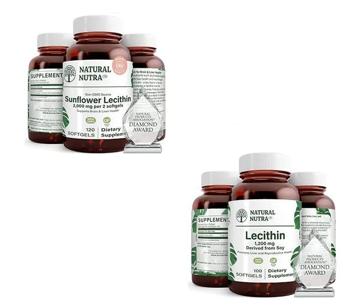 Natural Nutra Sunflower Lecithin Suplemento 2000 mg 120 Softgels Soy Lecithin Suplemento dietético 1200 mg 100 Softgels