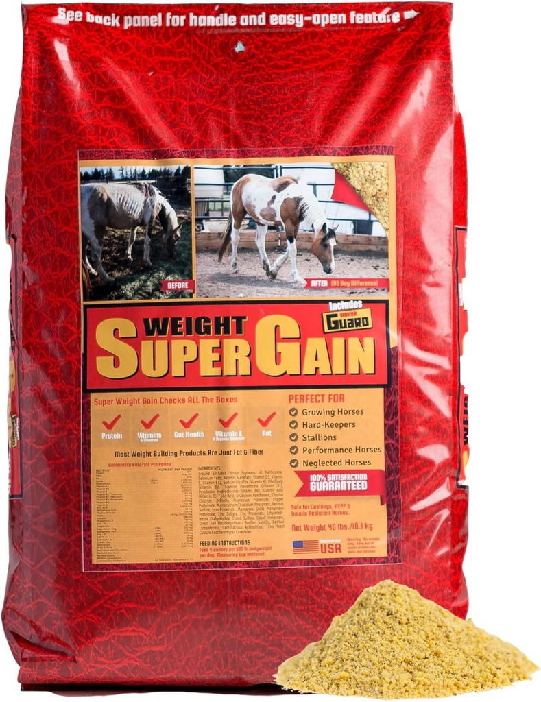 Super Weight Gain 40 lb, Equine Vitamin Mineral, Probiotic & Weight Gain Suplemento