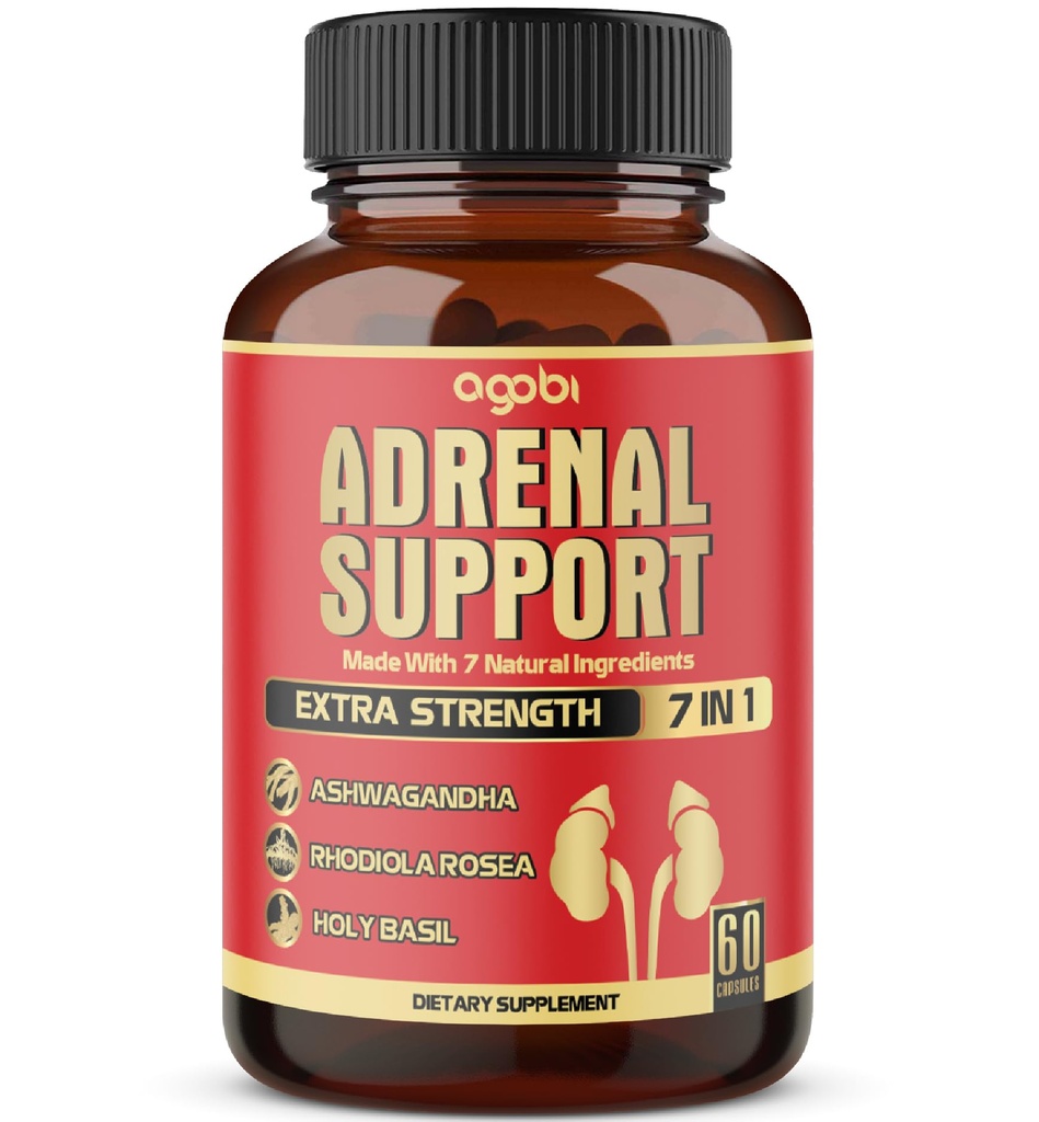 agobi 7in1 Adrenal Support Supplement - Equivalent to Concentrated Ashwagandha, Panax Ginseng, Rhodiola Rosea &amp; More - 60 Capsules 2 Month for Body Balance
