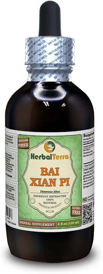 Bai Xian Pi (Dictamnus Albus) Glycerite, Dried Roots Alcohol-Free Liquid Extract (Marca: HerbalTerra, Proudly Made in USA) 4 fl.oz (120 ml)