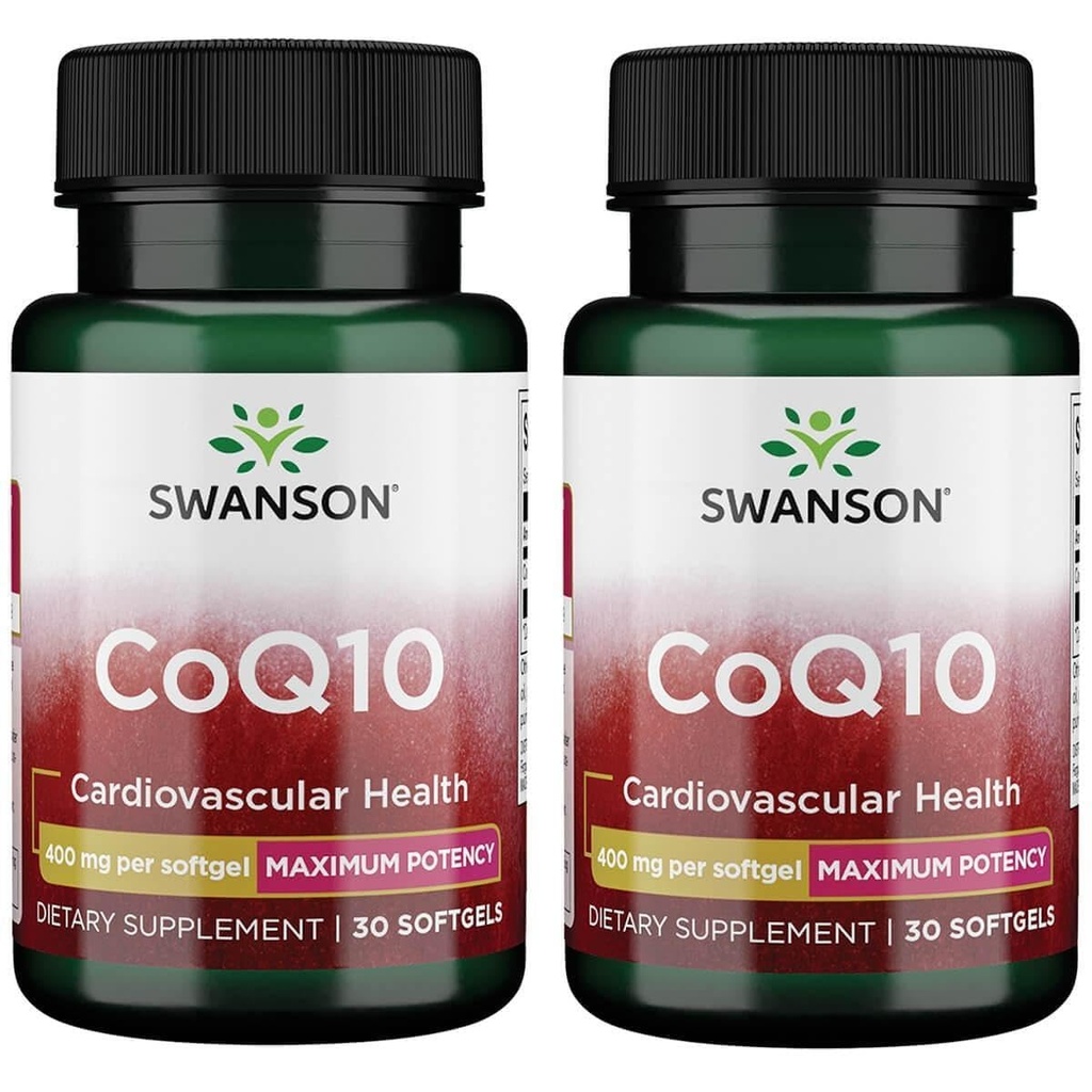Swanson CoQ10 - Ayuda a promover la salud del corazón, el apoyo energético, " Ayuda al sistema cardiovascular general Salud - Ayuda a mantener la coenzima Q10 Suplemento - (30 Softgels, 400 mg cada uno) (2 Pack)