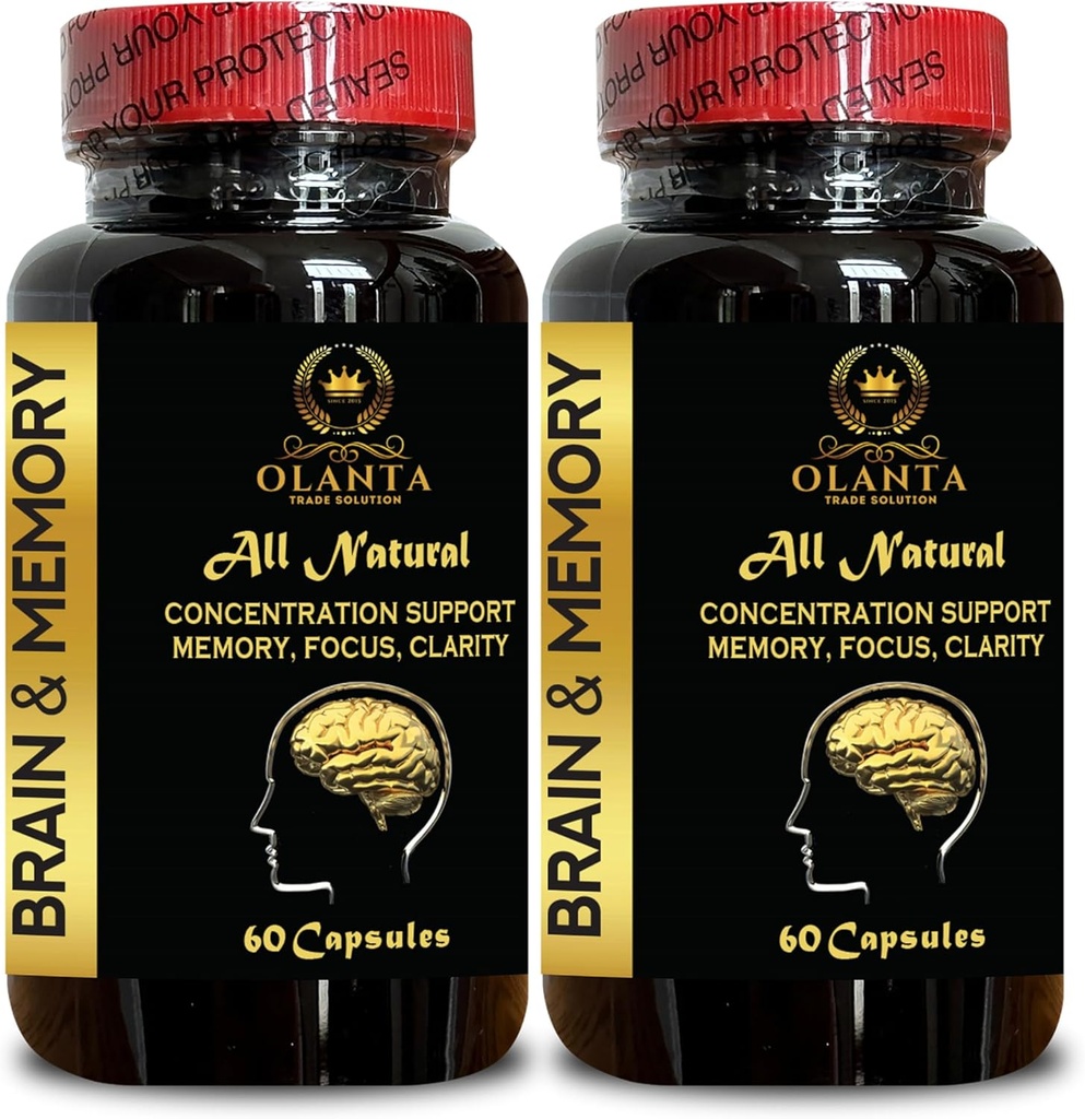 Suplementos de memoria de cerebro - Apoyo Focus y Memoria Suplemento para cerebro, energía " Mejor concentración, mejora de memoria, apoyo cognitivo cerebral - 2 botellas 120 cápsulas