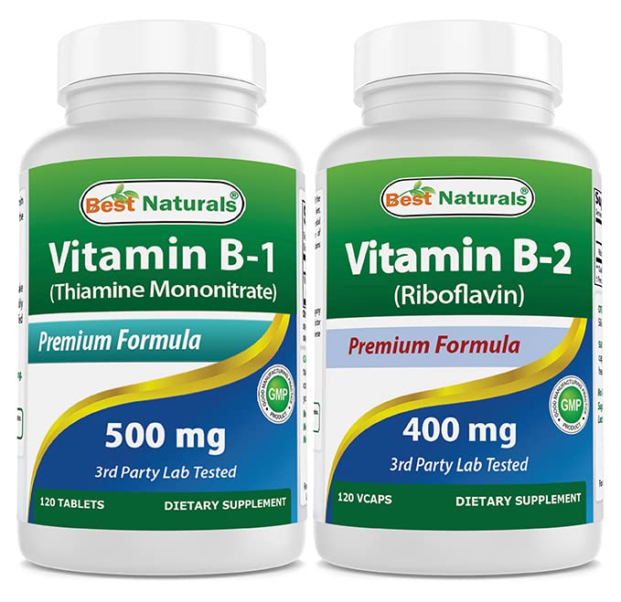 Mejores Naturales Vitamina B1 como Mononitario de Thiamine 500 mg &amp; Vitamina B2 (Riboflavin) 400 mg