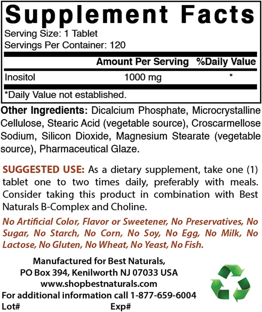 Mejores Naturales Inositol 1000mg &amp; Selenium 200 mcg
