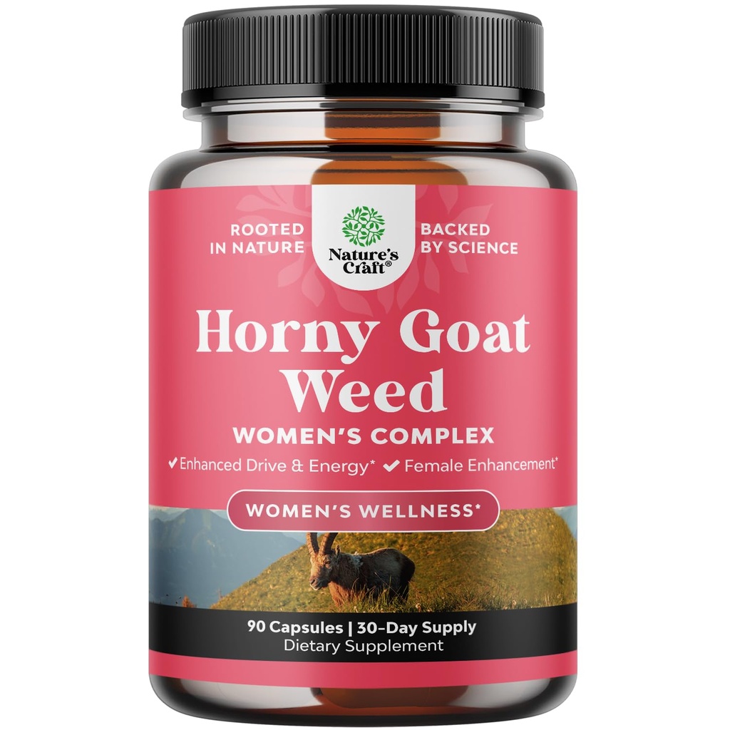 Horny Goat Weed for Women - Herbal Supplements Hornygoatweed Women Complex for Hormone Balance Mood Support " Global Female Wellness - Maca Root " Tribulus Terrestris Female Supplement - 90 Count