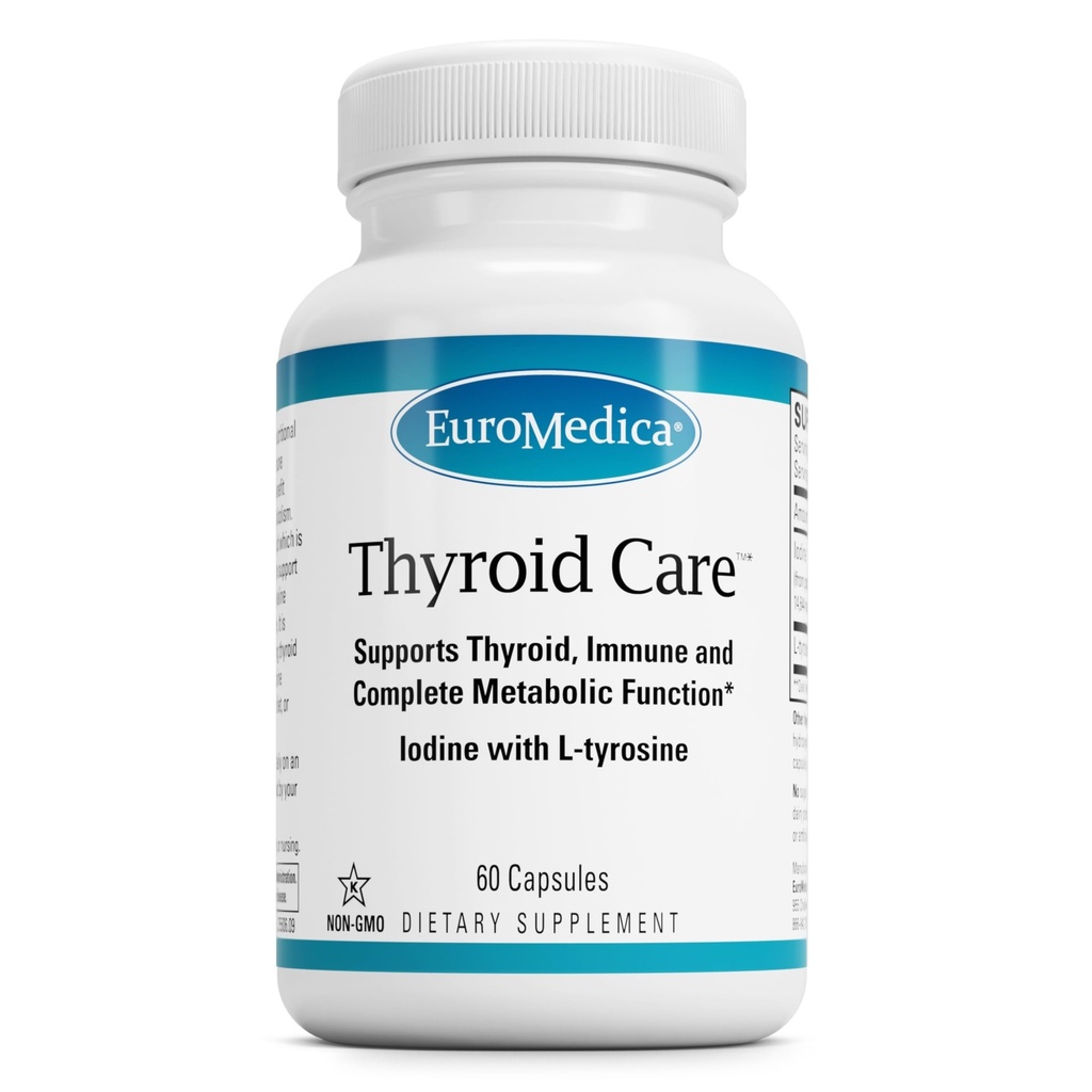 EuroMedica Thyroid Care - Immune Health & Energy Support Fórmula - Suplemento nutricional con Iodine para la salud tiroidea - Suplemento de bienestar con L-Tyrosine - 60 cápsulas