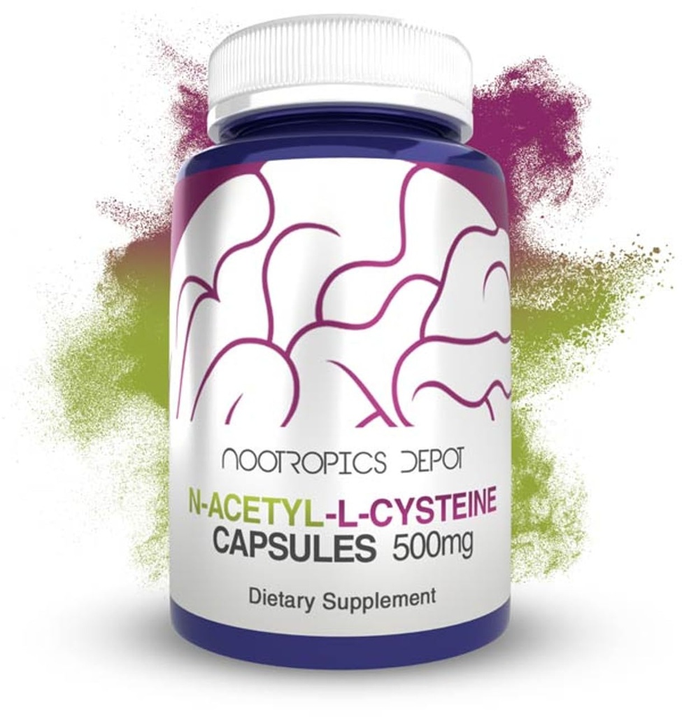 Nootropics Depot N-Acetyl L-Cysteine Capsules  500mg Silencio NAC Silencio 180 Contar apoyos Healthy Liver Función  durable Cellular Health TEN Glutathione Levels ← Healthy Oxidation Levels