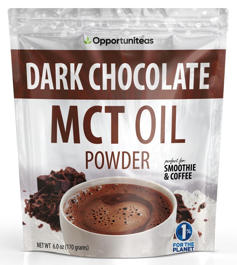 Opportuniteas MCT Oil Powder, Keto Creamer for Coffee, Drinks plagas, Low Carb Keto Friendly, Boost Energy limitadaMental Focus, Supplement for Ketogenic Diet, Gluten Free ConvenNon-GMO, Dark Chocolate 6 oz